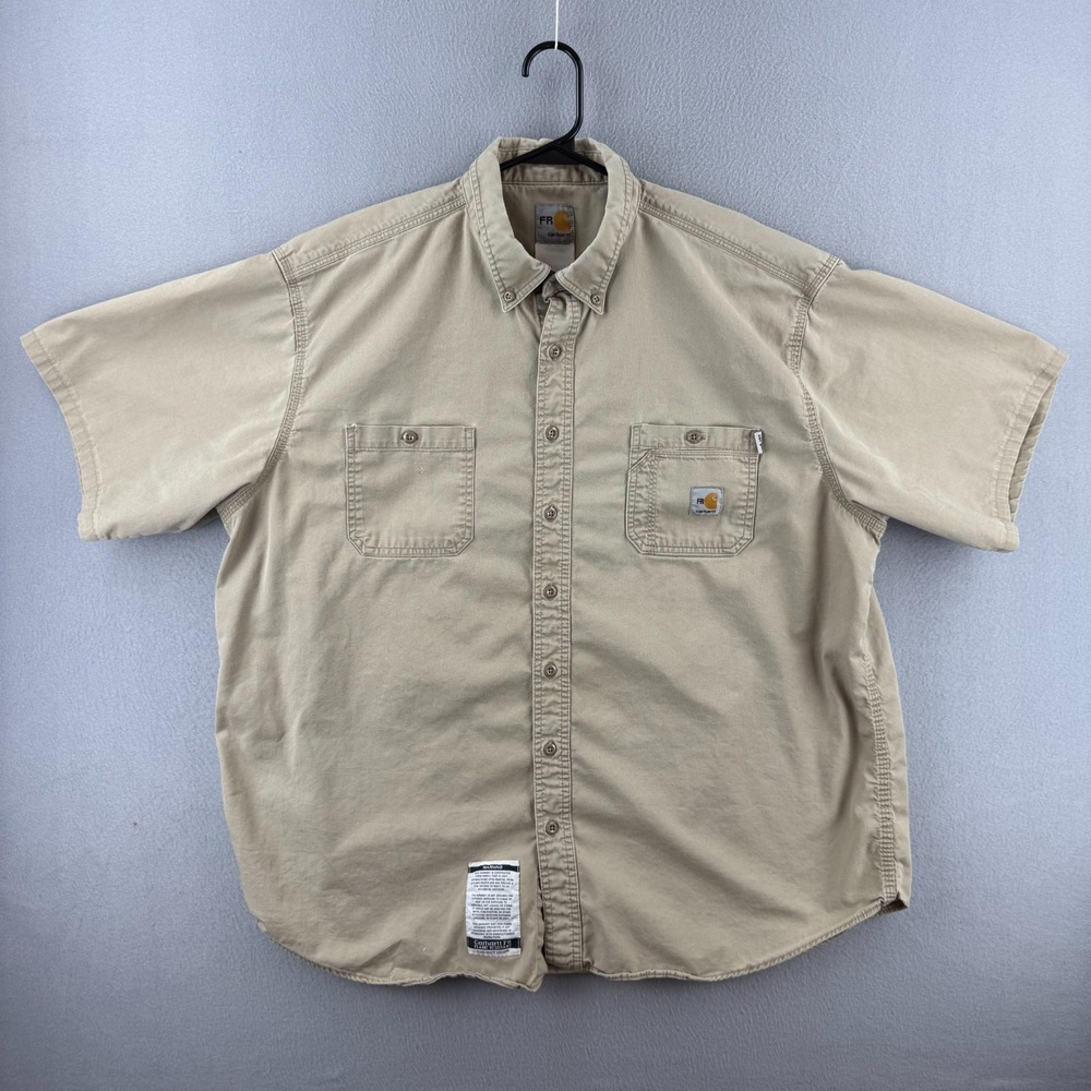 Carhartt FR Shirt Mens 2XL Beige‎ Cotton Workwear Button Up